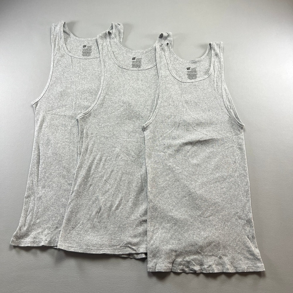 Set Of 3 Hanes Comfortsoft Tank Undershirts Mens 3XL Heathered Gray Wide Strap